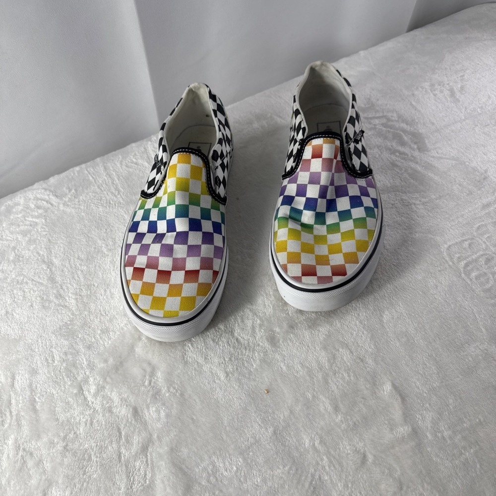 VANS Checkerboard Shoes Sneakers Slip On Colorful Rainbow Check  Sz 9